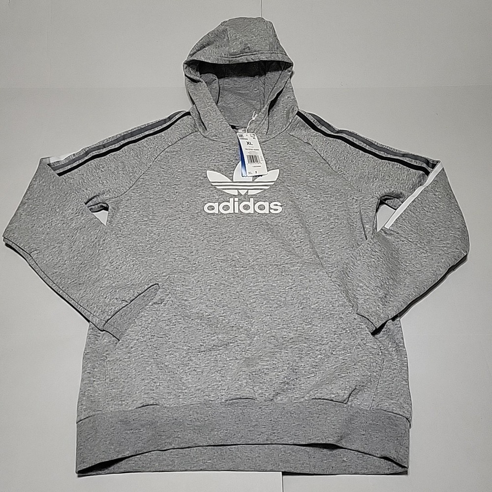 Adidas Women's Logo Fleece Hoodie Sweatshirt XL Gray Pullover Hooded